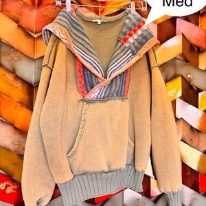 Easel Tan Sweater with Patterned Hood